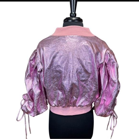 Akira Pink Metallic Bubble Sleeve Cropped Jacket Size XL – Runs Small - Picture 6 of 11